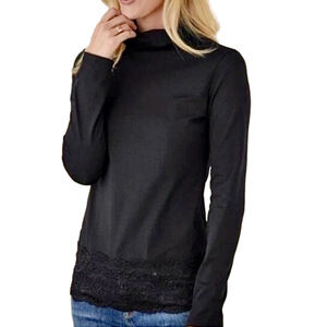 SUNDANCE Lace Trimmed Cotton Turtleneck